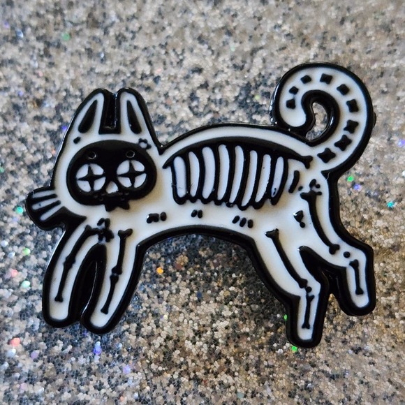 Standing Cat Skeleton X Ray Spooky Enamel Pin - Picture 1 of 2